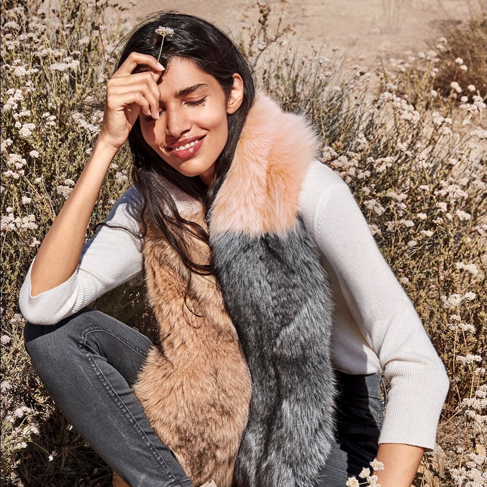 NWT POLOGEORGIS Three Tone Fox Fur Scarf